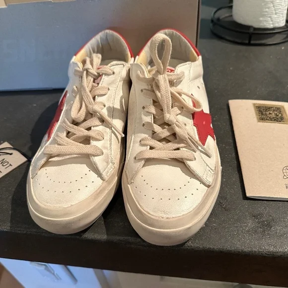 Golden Goose Women's Super-Star LTD in nap-pa with red star and heel tab  size 36